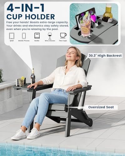 Folding Adirondack Chair Set of 4 with 4-in-1 Cup Holder,Fire Pit Chair