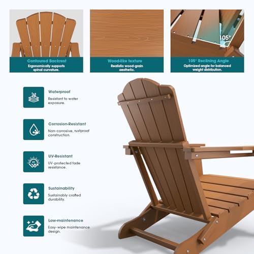 THOEOE Folding Adirondack Chair Set of 2, Patio Chairs, Fire Pit Chairs