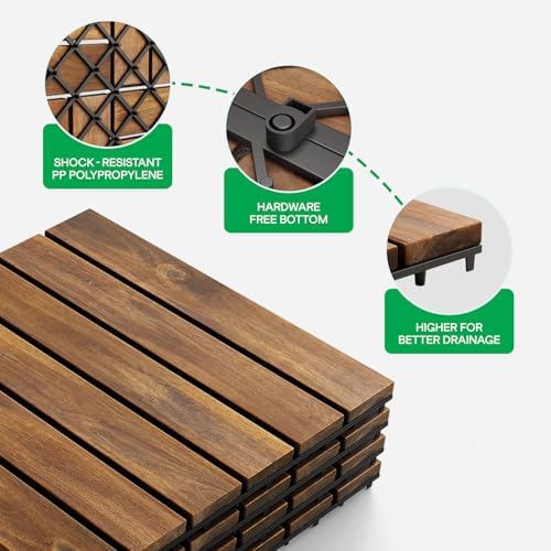 IDZO Interlocking Acacia Deck Tiles 9.6 SQFT, 10PCS, Golden, Stripe