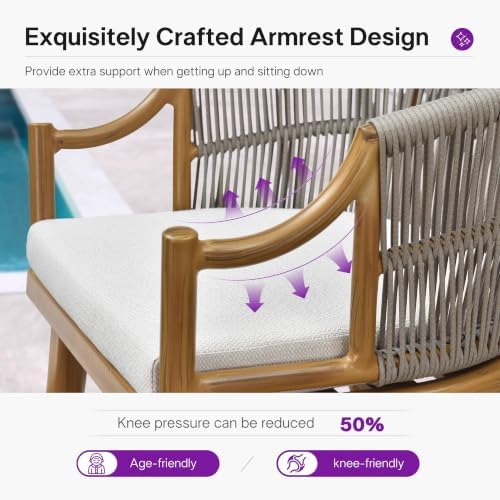 PURPLE LEAF Outdoor Dining Set for 6 Aluminum Table Set w/Cushions, Teak
