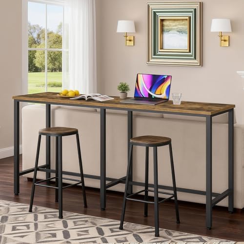 YATINEY 78.7" Long Bar Table, Counter Bar Height Table, High Top Table, Rectangular Hightop Bar Pub, for Kitchen, Living Room, Entryway, Rustic Brown and Black BT20BR