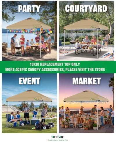 ACEPIC Upgraded 10x10 Canopy Replacement Top with Air Vent(Khaki, Top Only)