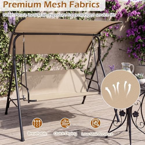 Tangkula 3 Person Porch Swing with Adjustable Canopy, 800 lbs Capacity