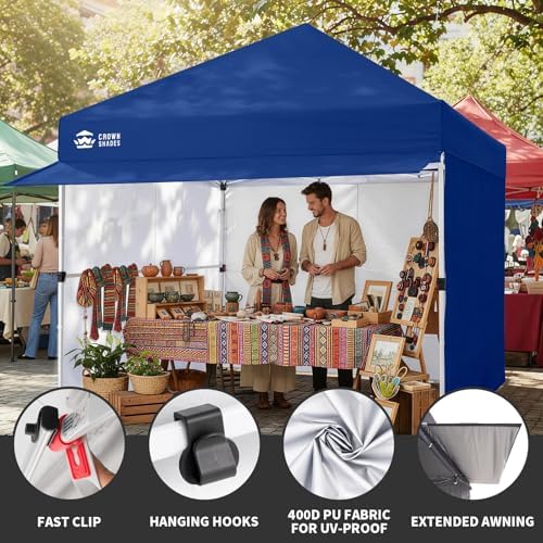 CROWN SHADES 10x10 Pop Up Canopy Tent with Canopy Awning&4 Sidewalls, Blue