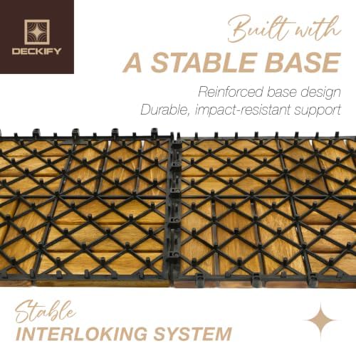 9-Piece Acacia Wood Interlocking Deck Tiles, Golden Teak Crossed