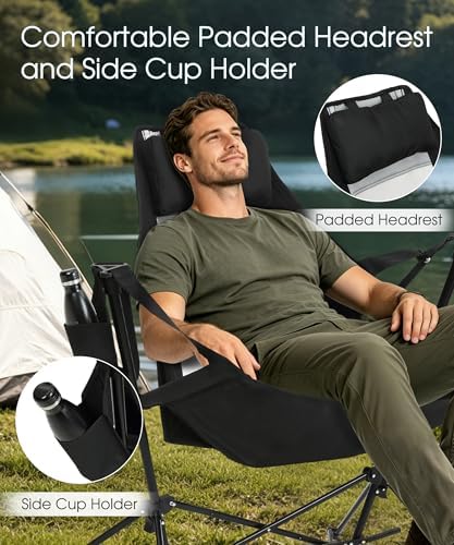 HOMEFUN Hammock Chairs, Swinging Camping Chairs, Set of 2, Black
