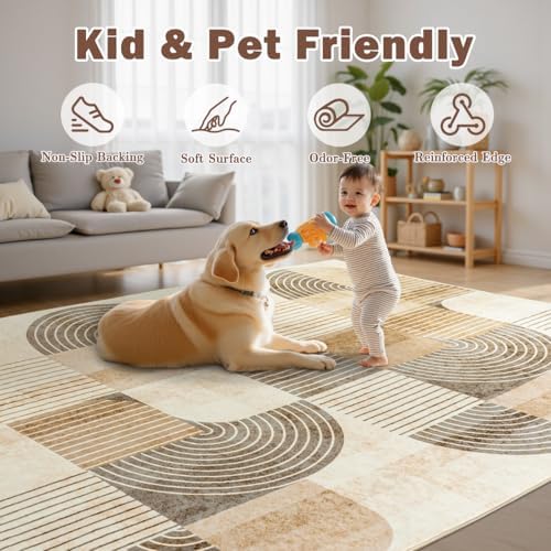 Washable Area Rugs for Bedroom Living Room 4x6 ft, Non-Slip Modern Rug
