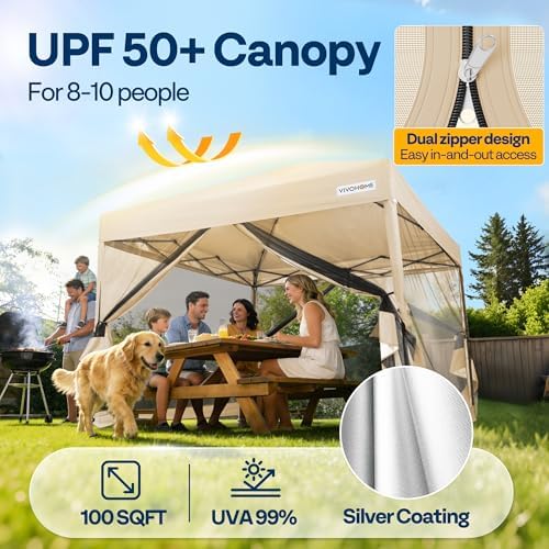 VIVOHOME 10x10ft Outdoor Screen Tent with Mosquito Netting