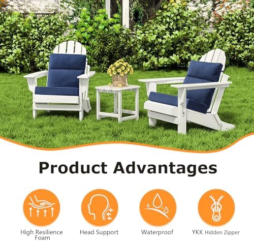 Unimatta Sunbrella Outdoor High Back Chair Cushion Seat Pads, 44 x 21 Inch Water-Repellent & Fade-Resistant Patio Furniture Cushions with Ties for Adirondack, Rocking Chairs, Specrtum Indigo