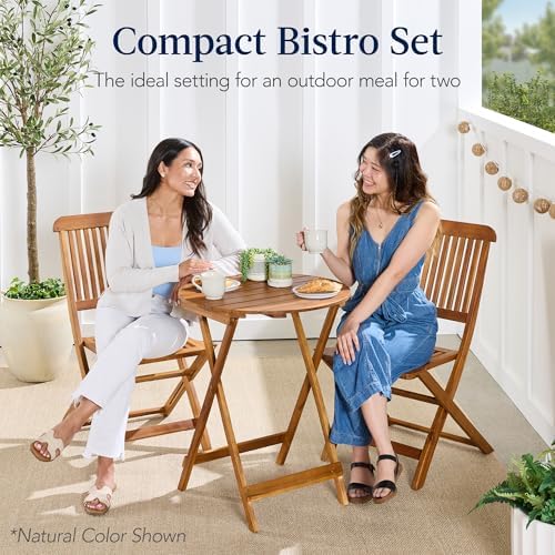 Best Choice Products 3-Piece Acacia Wood Bistro Set, Folding Patio Furniture for Backyard, Balcony, Deck w/ 2 Chairs, Round Coffee Table, Teak Finish - Olive