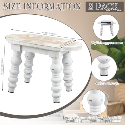 Reallnaive 2 Pack Wooden Foot Stool Vintage Farmhouse Small Plant Stand