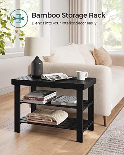 SONGMICS Shoe Rack Bench, 3-Tier Bamboo Entryway Bench, 27.6 Inches Width