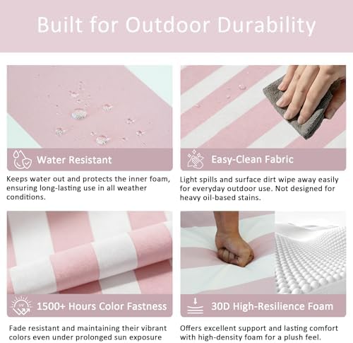 COZYVIDA 50"x20" Adirondack Chair Cushions Set of 2,Outdoor Rocking Chair Cushions high Back,Water-Resistant,UV-Resistant 1000+ Hrs, with Adjustable Straps,Pink White Stripe