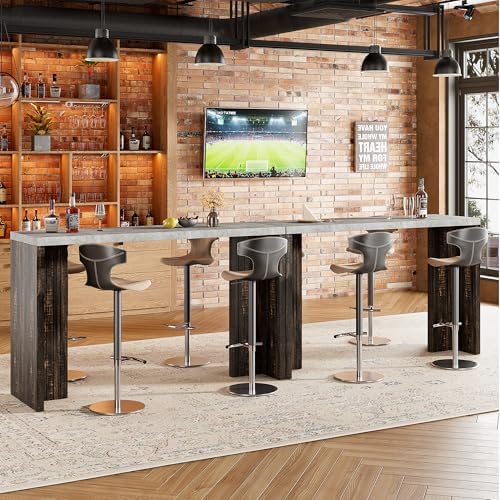 Bar Table for 4-6 People - 55” Long Counter Height Pub with Extra Thickened Tabletop, Modern Rectangular Home Bar Coffee Unit for Kitchen, Dining Room, Balcony, Living Room, Basement, Gray+Brown