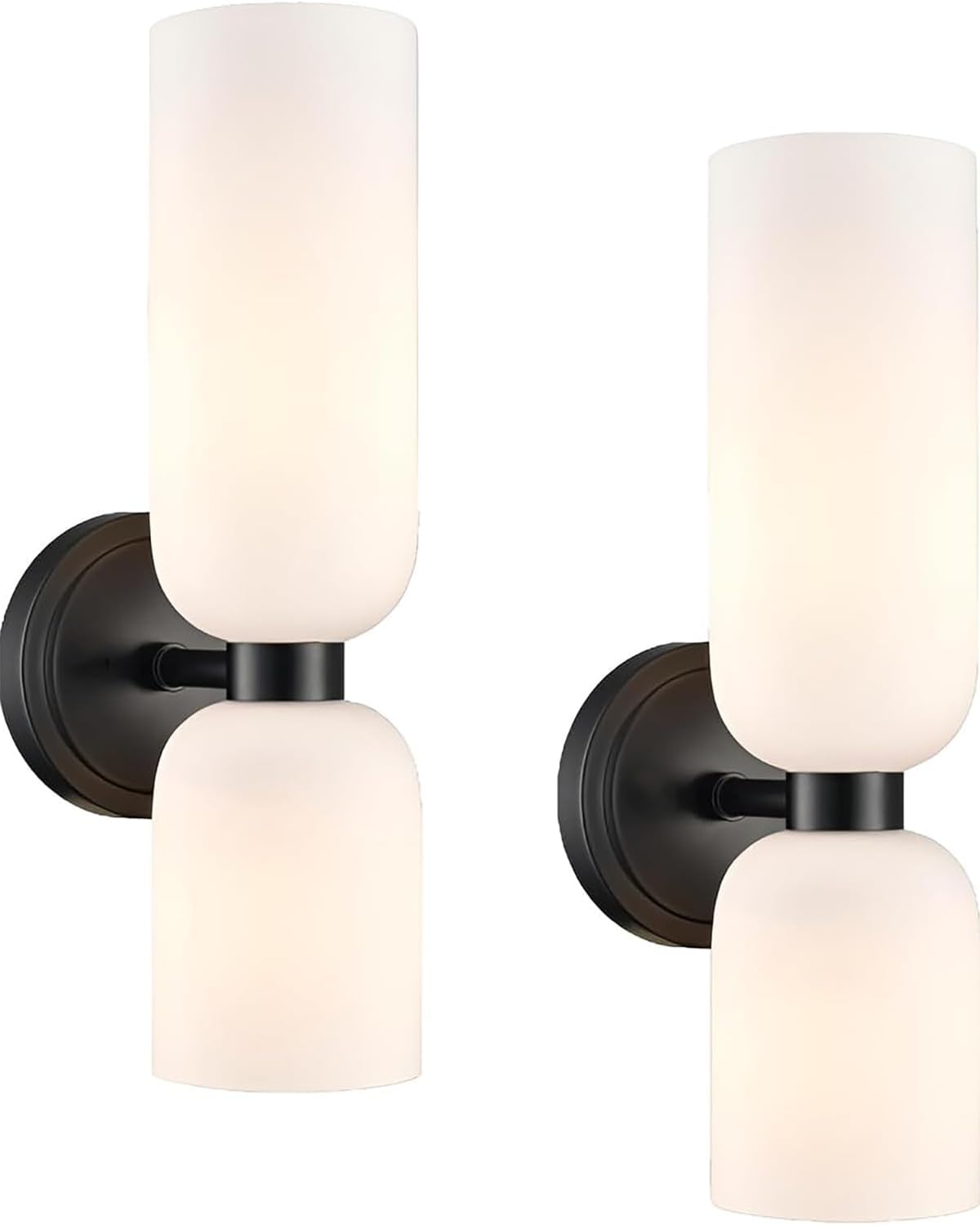 Bathroom sconces Set of 2 mid-Century Modern Light Vanity sconces Fixture Milky White lampshade Large Glass for Bathroom Vanity Bathroom Living Room (Black)