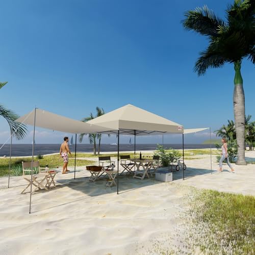 MASTERCANOPY 10x10 Pop Up Canopy Tent with 2 Shelters，230 Sq ft Beige