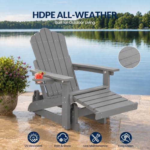 Adirondack Glider Chair with Retractable Ottoman, Adjustable Backrest