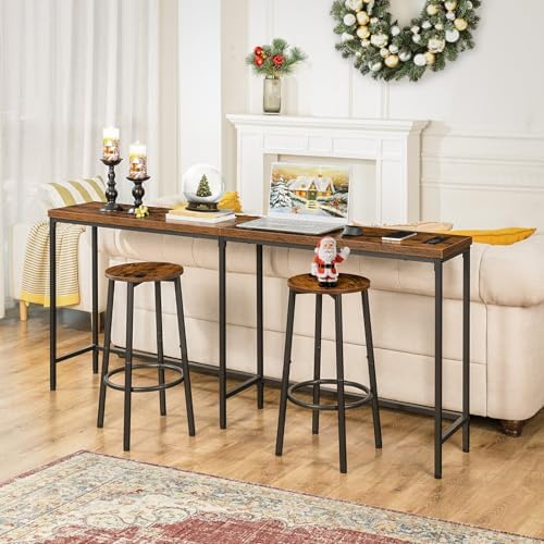HOOBRO Bar Stools, Set of 2 Bar Chairs, Kitchen Round Height Stools with Footrest, Breakfast Bar Stools, Sturdy Steel Frame, for Dining Room, Kitchen, Party, Easy Assembly, Rustic Brown BF03BY01