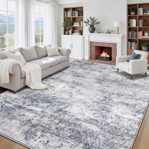 8x10 Area Rugs for Living Room: Washable Abstract Rug Blue Grey