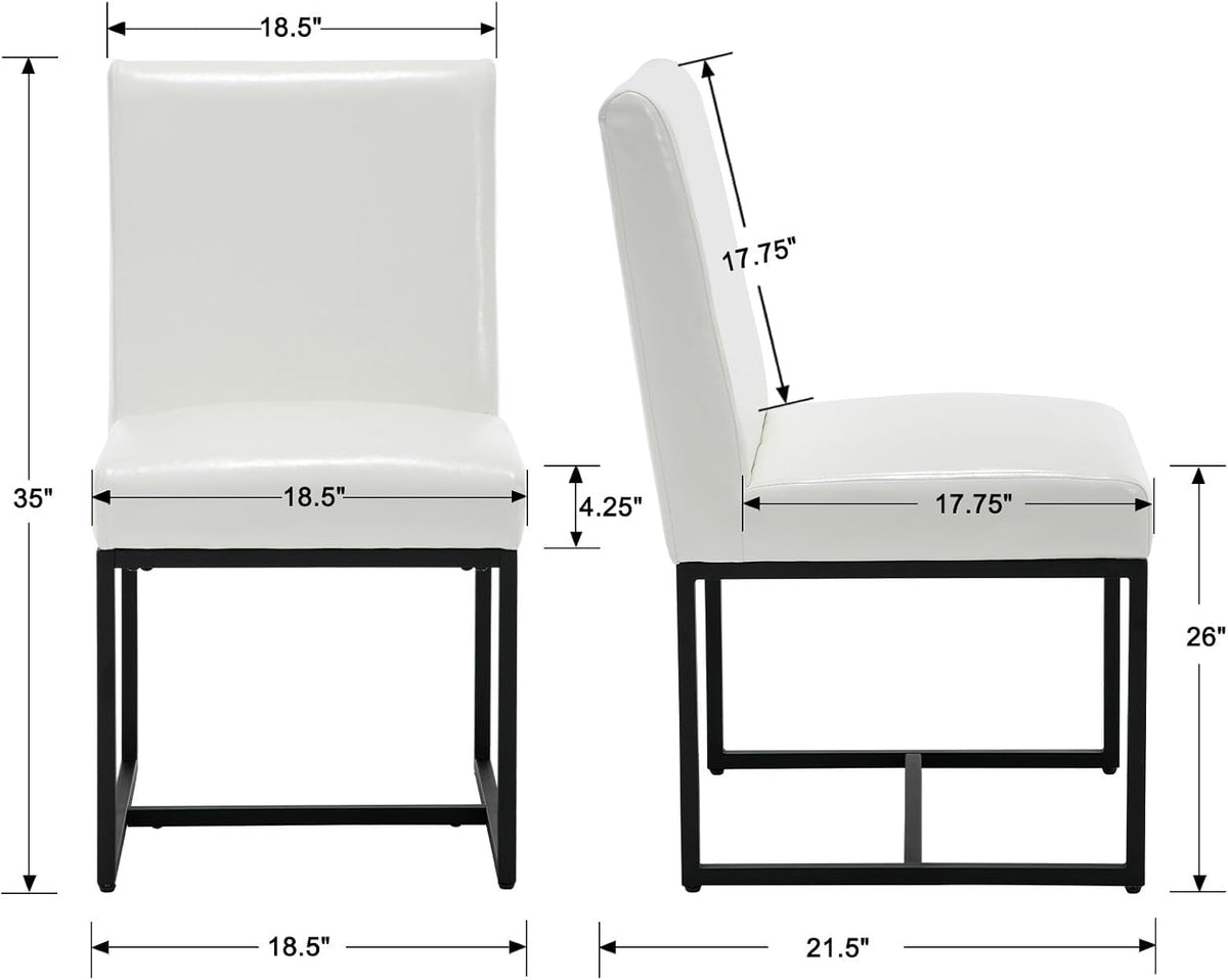 HNY Modern Dining Chairs Set of 6, Upholstered Leather Dining Room Chairs with Ergonomic Back & Metal Frame for Home, Kitchen, Apartment, White