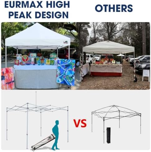 Eurmax USA 10x10ft Pop Up Canopy,Commercial Instant Tent for Outdoor Events,Patented No-Tip Rolling Storage Bag with 4 Sandbags,UV & Water Resistant,Heavy Duty Portable Shelter Gazebo,White