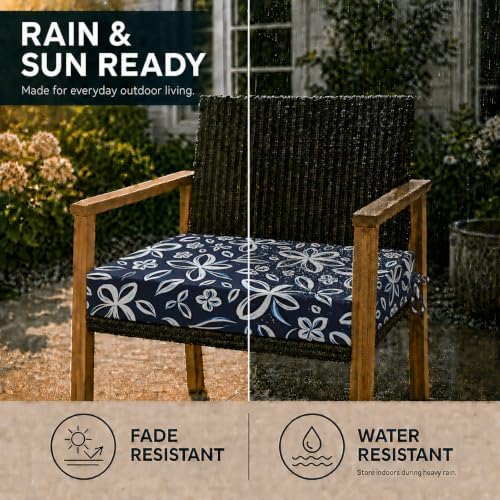 Outdoor Chair Cushions, Set of 4, 24"*24"*4", Water Resistant, Navy/White