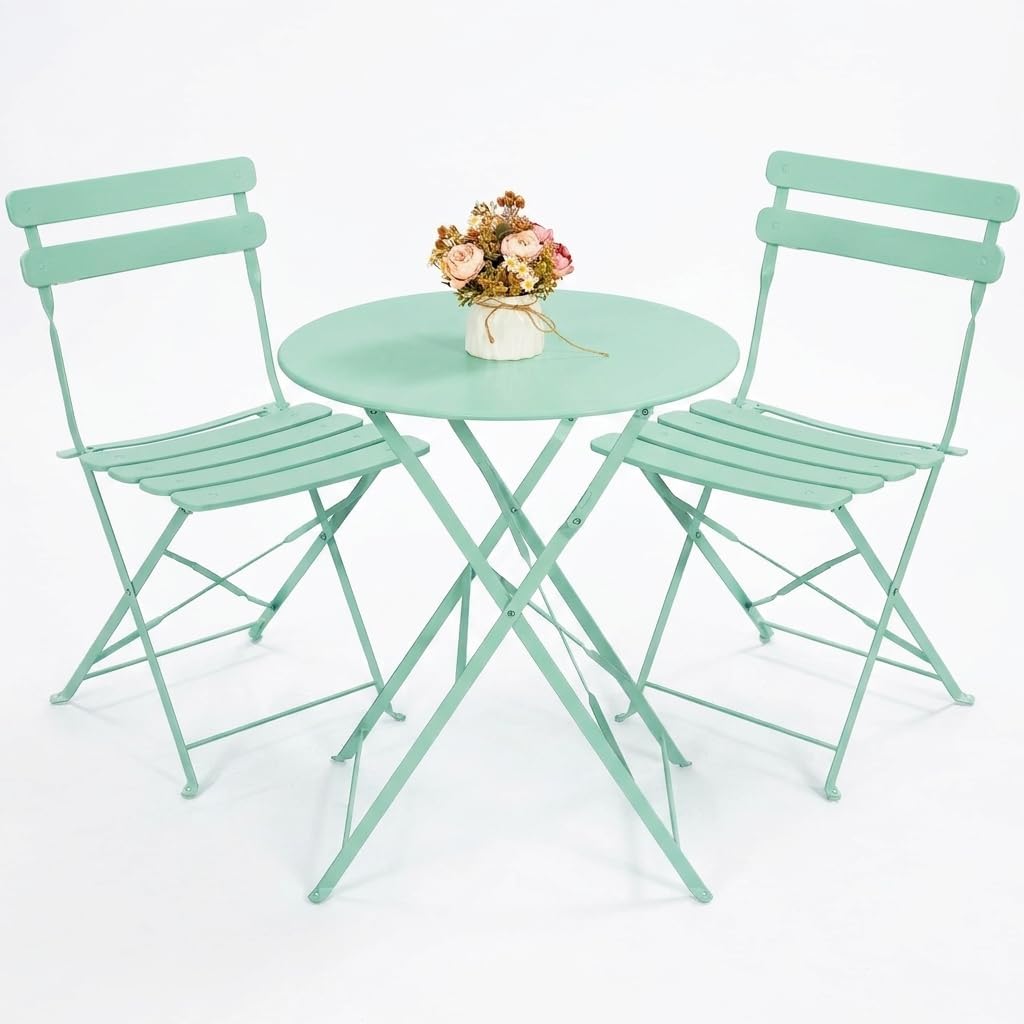 Kromax Outdoor 3Piece Patio Bistro Set,Folding Bistro Table and Chair,Green