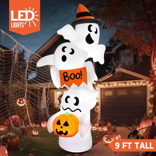 JOYIN Halloween Inflatable Ghost Outdoor Decorations, Giant Overlap Ghost Inflatable Decor with LEDs, Blow Up Yard Decorations for Halloween Party Garden Lawn Yard Decor
