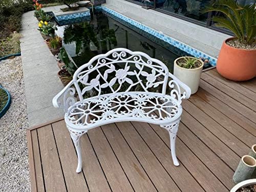 Patio Balcony Bench Double Seat, Anti-Rust Cast Aluminum Patio Garden Bench for Park Yard Outdoor Furniture White.1