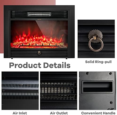 GLACER 28.5'' Electric Fireplace Insert, Recessed & Freestanding with Adjustable Flame Color Timer, Indoor Heater w/Remote Control (750W/1500W) Black