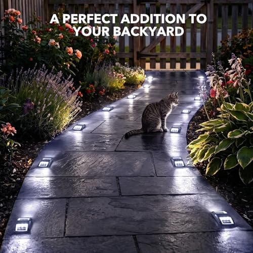 AGPTEK Solar Driveway Lights 12 Pack, White LED Deck Lights, Waterproof, Solar Powered, Easy to Install, Outdoor Marker Lights for Warning, Pathway, Garden, Yard
