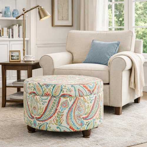 HomePop 24" Large Round Storage Ottoman - Bold Paisley