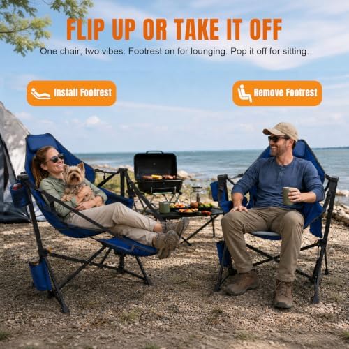 HOPERAN Hammock Camping Chair with Footrest 400lb Swing Chair, Blue 2 Pack