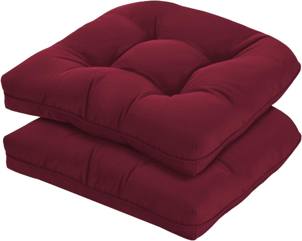 19x19 Outdoor Chair Cushions Set of 2, Tufted Wicker Patio Furniture Cushions, Thick Outdoor Seat Cushions for Lawn Chairs, Overstuffed and Water Resistant, Burgundy