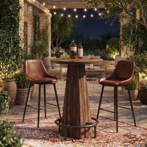 Tribesigns Round Bar Table, 37.4" High Pub Table with Metal Footrest