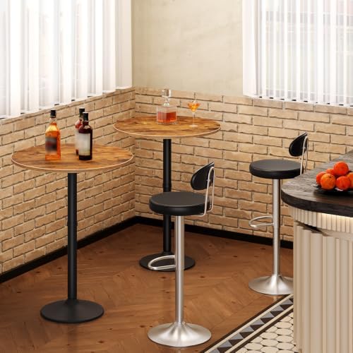 HOOBRO Round Bar Table, 35" Tall Pub Table, Cocktail Table with Base for Narrow Space, Bar Height Table for Kitchen, Easy to Assemble, Rustic Brown BF57BT01