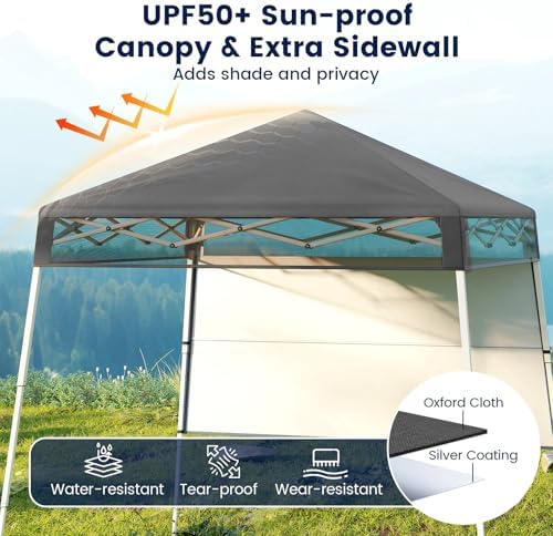 Tangkula 7x7 FT Pop Up Canopy with Center Lock & Sidewall, Gray