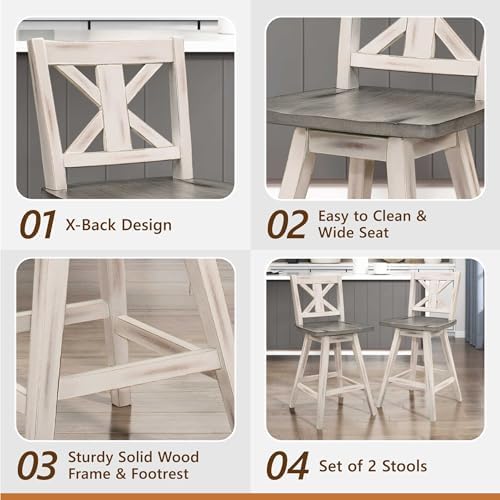 Lexicon Swivel Counter Height Stools Set of 2,X Back,Antique White/Grey