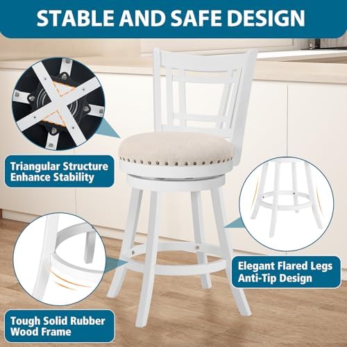 PrimeZone 24 Inch Swivel Counter Height Bar Stools Set of 2, Island Chairs