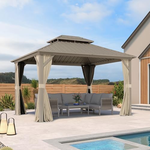 PURPLE LEAF Outdoor Hardtop Gazebo 10' x 12' Champagne Aluminum Structure