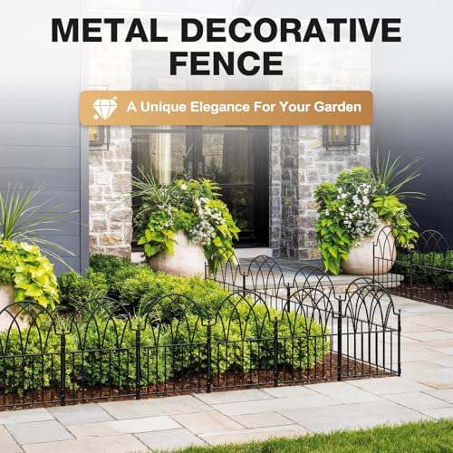 19 Pack Decorative Garden Fence Panels - 20.07 Ft Black Arched Metal Landscape Border Edging with Floral Design,No-Dig Rustproof Wire Fencing for Flower Beds, Patios, Dog, Yard, Outdoor