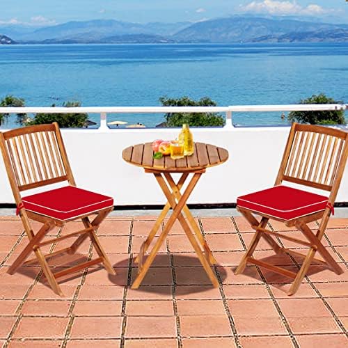 HAPPYGRILL 3 Pieces Patio Bistro Set Table & Chair with Cushions Foldable Wooden Furniture Chairs and Coffee Table for Outdoor Balcony Garden Backyard