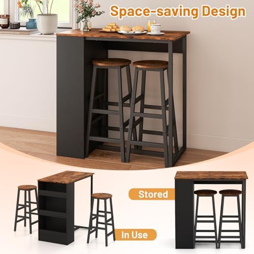 Giantex 3-Pieces Dining Table Set, 36-Inches Rectangular Kitchen Table and 2 Barstools with Storage Shelves, Counter Height Table Set for Small Space, Breakfast Nook, Dinette, Pub, Living Room