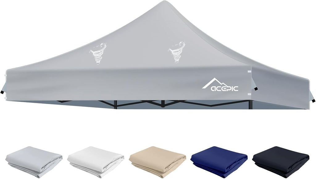 ACEPIC Heavy Duty 10x10 Peak Pole Canopy Replacement Top (Gray, Top Only)