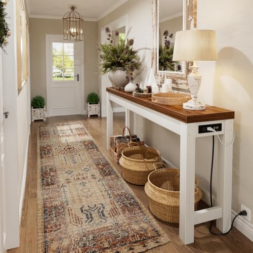 Cyclysio 63" Console Table with 2 AC Outlets & 3 USB Ports, Rustic Oak