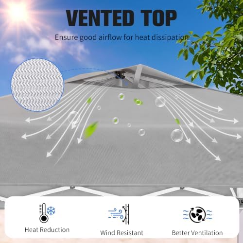 10x10 Pop Up Canopy Tent with One Push Setup, 3 Adjustable Heights, Gray