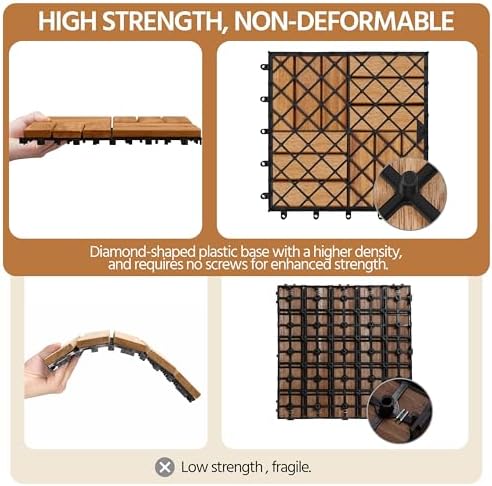 Yaheetech 54PCS Acacia Wood Deck Tiles Interlocking Patio Flooring,Wood