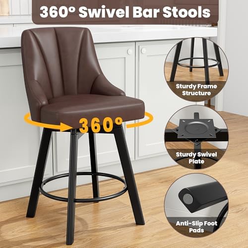 YaFiti Swivel Bar Stools with Backs, 24" Counter Height Bar Stools Set of 2