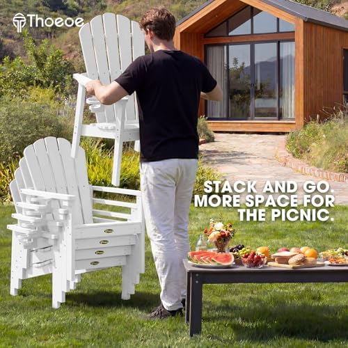 THOEOE Stackable Adirondack Chair Set of 2, HDPE All-Weather Fire Pit Chair