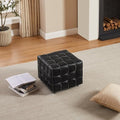 Art Leon Tufted Square Ottoman Leather Footstool Modern Foot Rest Black